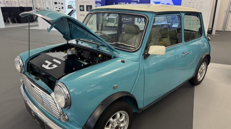 Classic Mini EV conversion kit developed by Electrogenic and Exedy Classic mini with EV conversion kit.