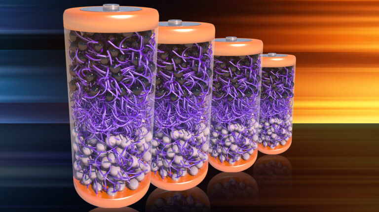 New self-assembling material could be the key to recyclable EV batteries A depiction of batteries made with MIT researchers’ new electrolyte material, which is made from a class of molecules that self-assemble in water, named aramid amphiphiles (AAs), whose chemical structures and stability mimic Kevlar. (MIT News)
