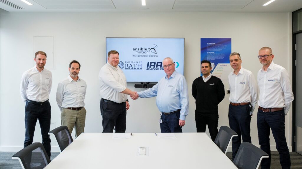 Ansible Motion and IAAPS strategy meeting; pictured from left to right: Anthony Lewis, Ansible Motion head of commercial, Mike Bates, IAAPS director of engineering, Dan Clark, Ansible Motion managing director, Rob Oliver, IAAPS managing director, Salman Safdar, Ansible Motion director of business development, sales and marketing, Chris Hawkins, IAAPS director of finance & operations, Chris Brace, IAAPS executive director