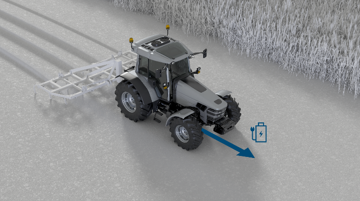 Bosch launches high-performance 800V electric drive for agricultural machinery Tractor graphic with battery symbol to signify electrification