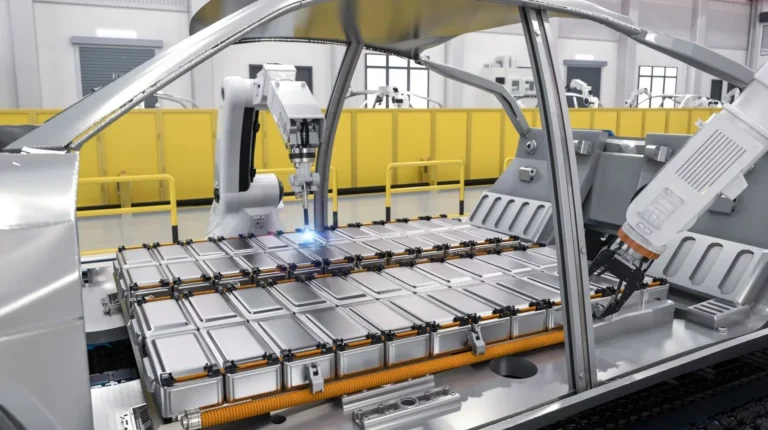 A silicon-carbon nanotube anode in an automotive frame in a laboratory with a yellow wall in the background.