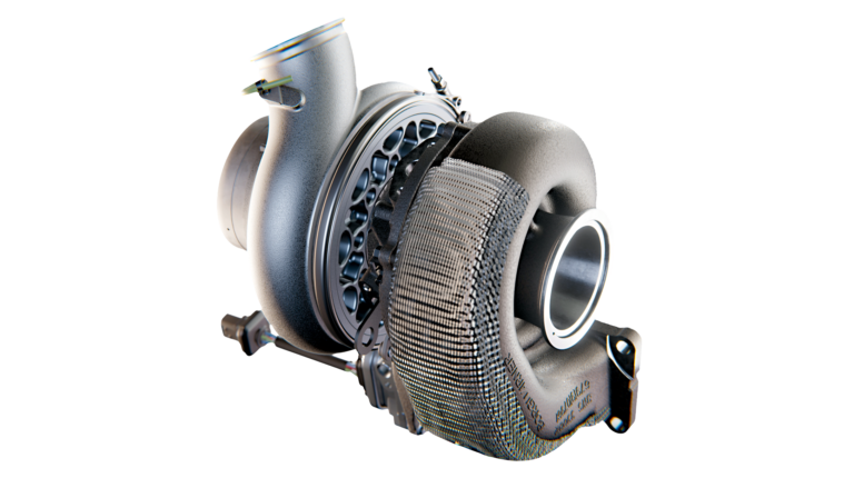 A Borg Warner turbocharger in a profile pic against a white background.