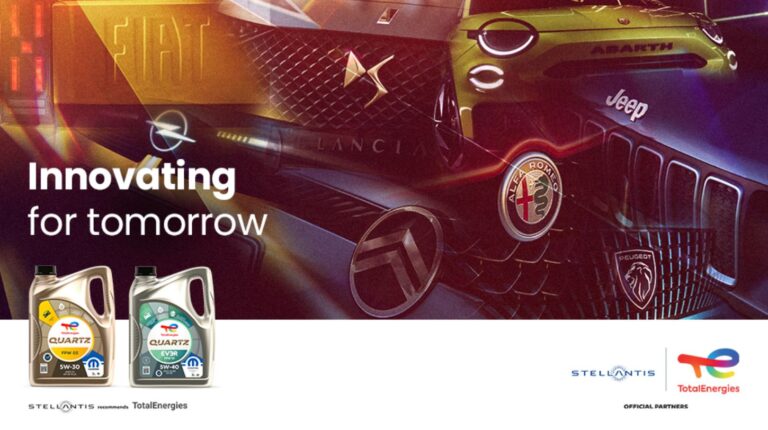 TotalEnergies and Stellantis expand engine oil partnership TotalEnergies and Stellantis logos on an image of co-branded engine oils to mark the extension of their 50 year partnership.