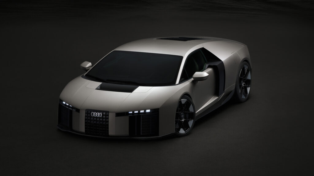 Titanium, static studio shot, exterior, three-quarter front view of the Audi Nuvolari.
